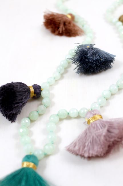 Large Tassel Hand Knotted Stone Necklace -The Classics Collection- N2-827