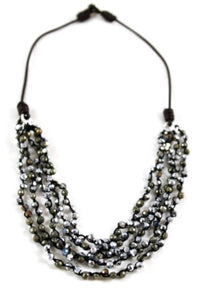 Pyrite and Mirror Dipped Crystals Hand Knotted Short Necklace on Genuine Leather -Layers Collection- N4-010