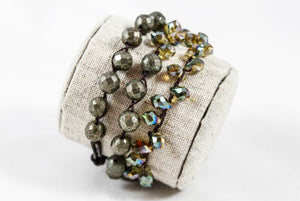 Hand Knotted Convertible Crochet Bracelet, Necklace, or Headband, Crystals and Pyrite - WR-051