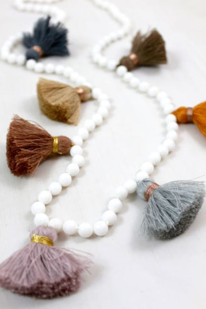 Large Tassel Hand Knotted Stone Necklace -The Classics Collection- N2-832
