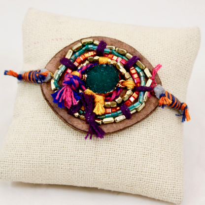 Beads and Leather Adjustable Bracelet   -The Classics Collection- B1-979