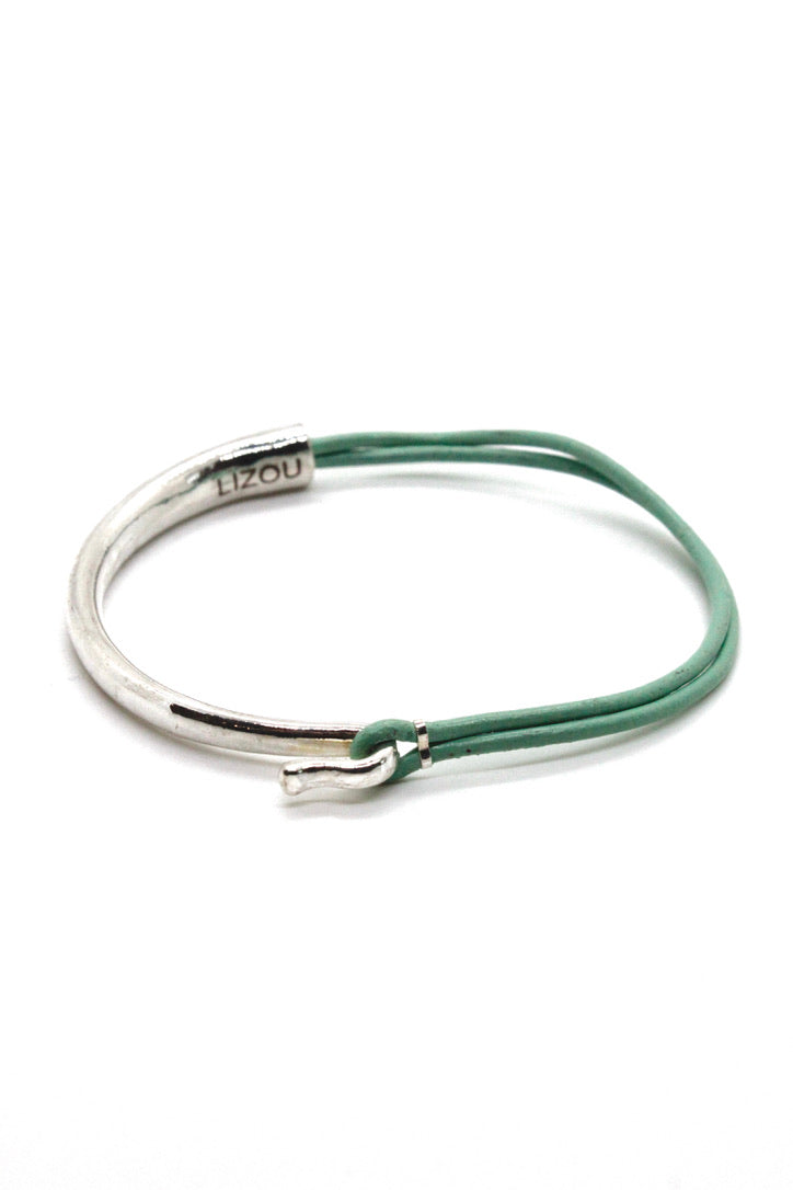 Mint Leather + Sterling Silver Plate Bangle Bracelet