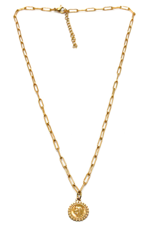 Delicate French Gold Religious Medal on Gold Chain -French Medals Collection- N6-018