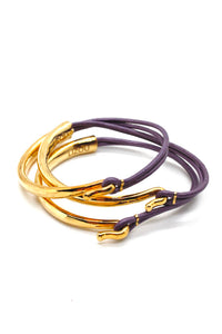 Lilac Leather + 24K Gold Plate Bangle Bracelet
