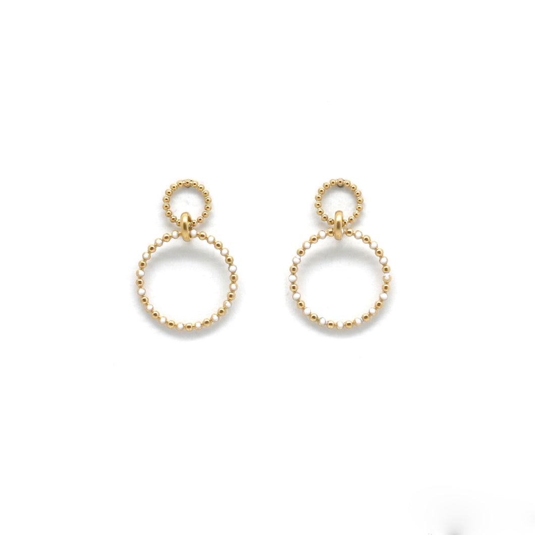 Barely There Double Disc Earrings with White Enamel Dots -French Flair Collection- E4-110