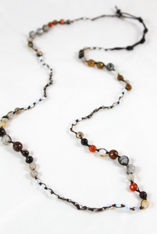 Hand Knotted Convertible Crochet Bracelet or Necklace, Crystals and Stones Mix - WR5-50shades
