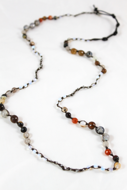 Hand Knotted Convertible Crochet Bracelet or Necklace, Crystals and Stones Mix - WR5-50shades