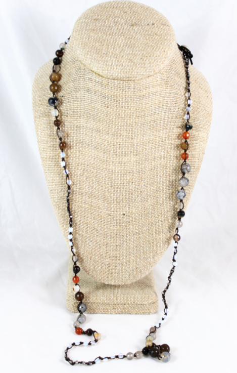 Hand Knotted Convertible Crochet Bracelet or Necklace, Crystals and Stones Mix - WR5-50shades