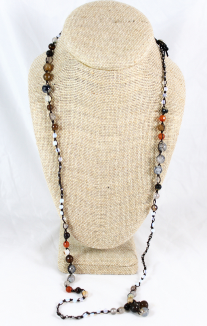 Hand Knotted Convertible Crochet Bracelet or Necklace, Crystals and Stones Mix - WR5-50shades