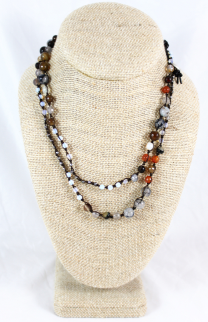 Hand Knotted Convertible Crochet Bracelet or Necklace, Crystals and Stones Mix - WR5-50shades