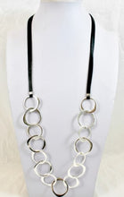 Load image into Gallery viewer, Silver Chain Link and Leather Long Necklace -The Classics Collection- N2-945
