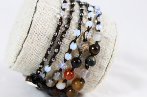 Hand Knotted Convertible Crochet Bracelet or Necklace, Crystals and Stones Mix - WR5-50shades