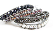 Load image into Gallery viewer, Dazzle - Purple and Grey Freshwater Pearl Mix Wrap Bracelet
