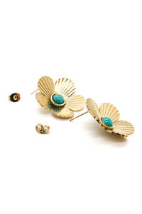 Large Turquoise and Gold Flower Stud Earrings -French Flair Collection- E4-120