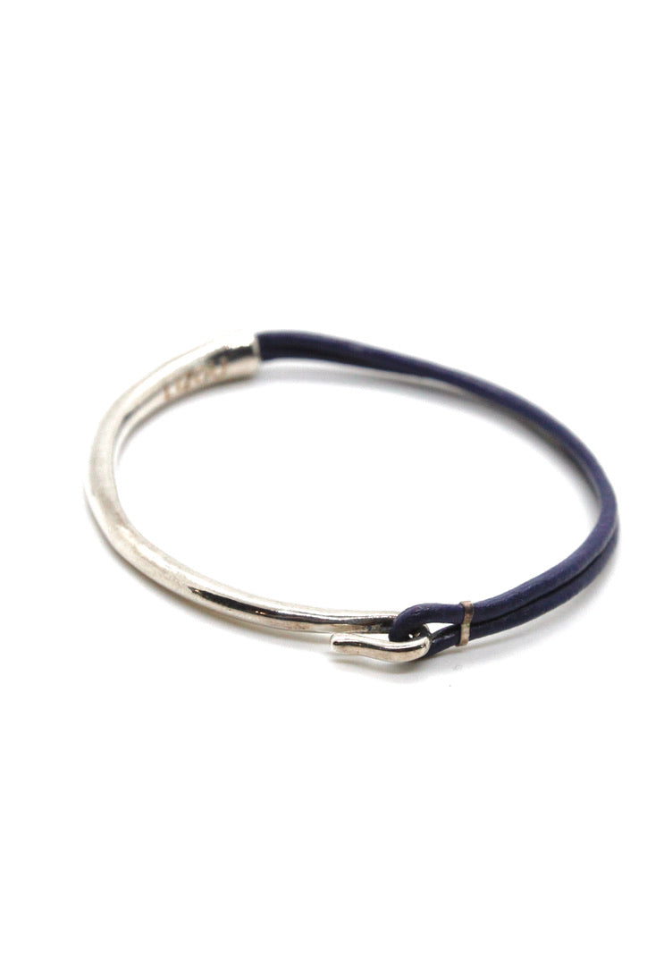 Purple Leather + Sterling Silver Plate Bangle Bracelet