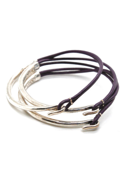 Eggplant Leather + Sterling Silver Plate Bangle Bracelet