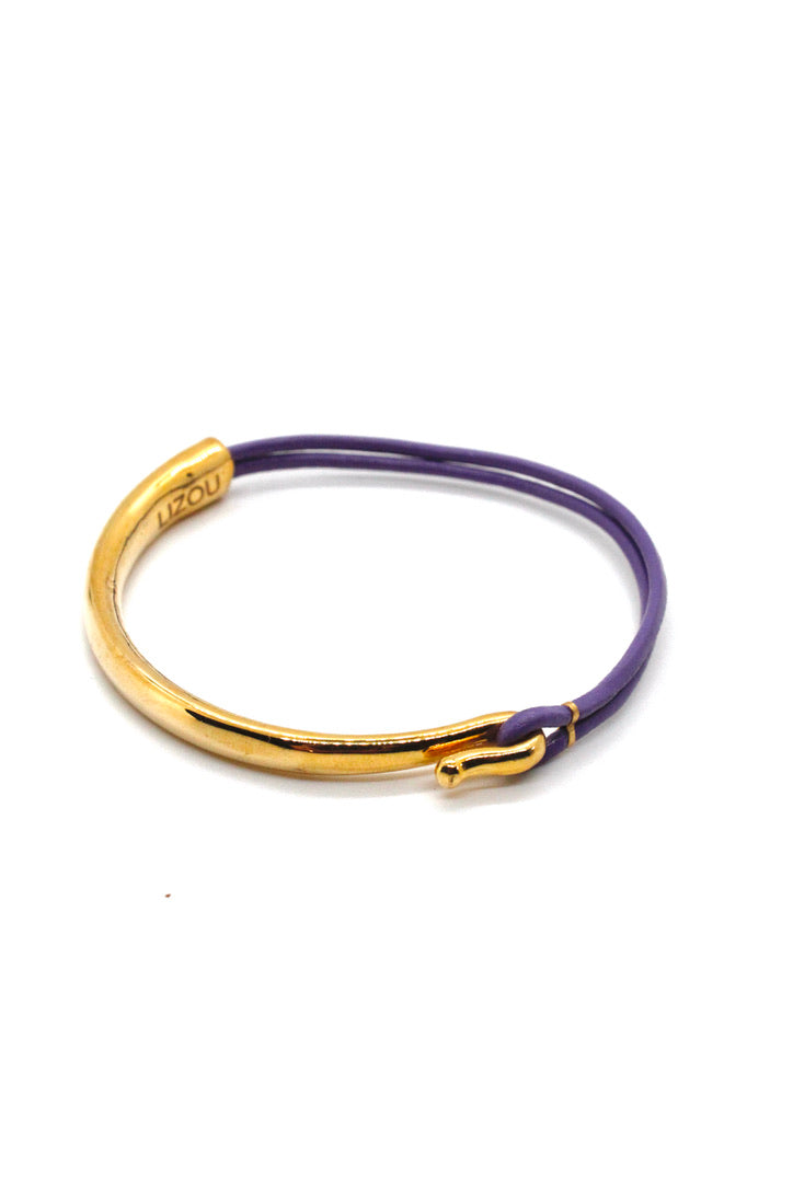 Mauve Leather + 24K Gold Plate Bangle Bracelet