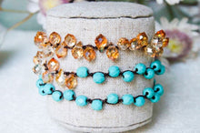 Load image into Gallery viewer, Hand Knotted Convertible Crochet Bracelet, Necklace, or Headband, Turquoise and Crystals - WR-030
