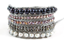 Load image into Gallery viewer, Dazzle - Purple and Grey Freshwater Pearl Mix Wrap Bracelet
