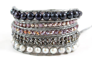 Dazzle - Purple and Grey Freshwater Pearl Mix Wrap Bracelet