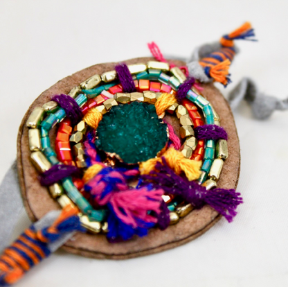 Beads and Leather Adjustable Bracelet   -The Classics Collection- B1-979