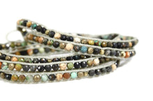 Load image into Gallery viewer, Apollo - Faceted Dark African Turquoise with Vegan Was Cord Wrap Bracelet
