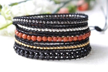 Load image into Gallery viewer, Stone - Copper Brown and Black Stone Mix Leather Wrap Bracelet
