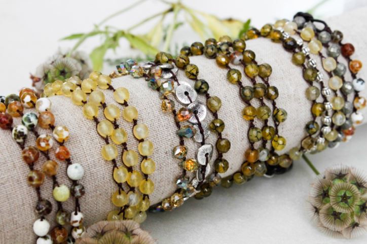 Hand Knotted Convertible Crochet Bracelet, Necklace, or Headband, Semi Precious Stones - WR-016