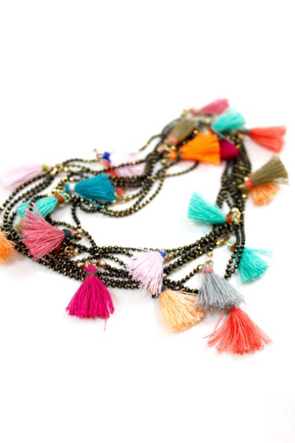 Wrap Necklace with Tiny Rainbow Tassels -The Classics Collection- N2-817