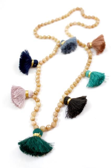 Large Tassel Hand Knotted Stone Necklace -The Classics Collection- N2-828