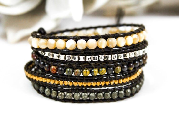 Curry - Semi Precious Stone Mix Wrap Bracelet