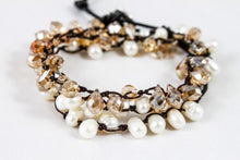 Load image into Gallery viewer, Hand Knotted Convertible Crochet Bracelet, Necklace, or Headband, Crystals and Freshwater Pearls - WR-037
