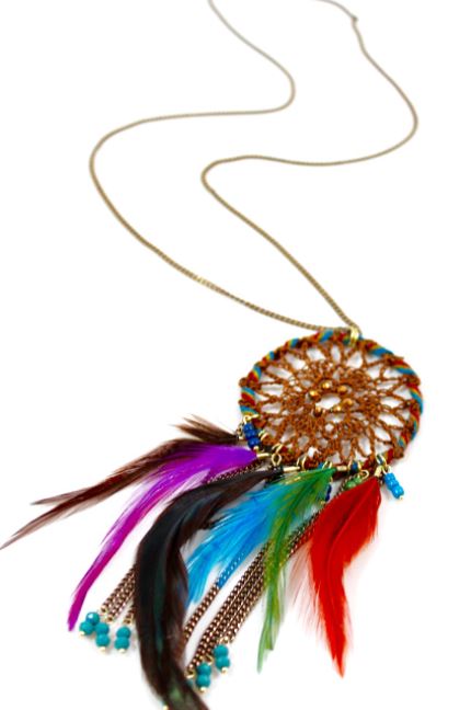 Colorful Dreamcatcher Feather Necklace -The Classics Collection- N2-713