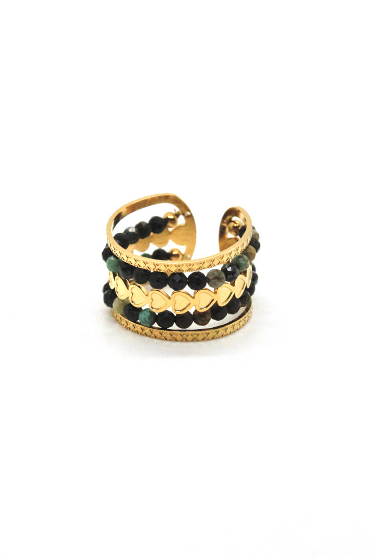 African Turquoise and Tiny Heart Ring - French Flair Collection - R1-023