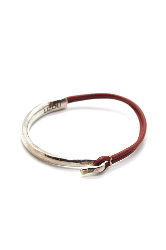Brick Leather + Sterling Silver Plate Bangle Bracelet
