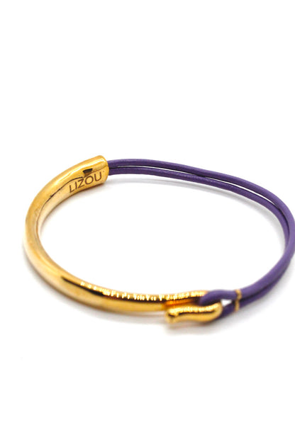 Mauve Leather + 24K Gold Plate Bangle Bracelet