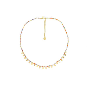 Mini 24K Gold Plate Charms on Delicate Orange Semi Precious Stone Short Necklace -French Flair Collection- N2-2119