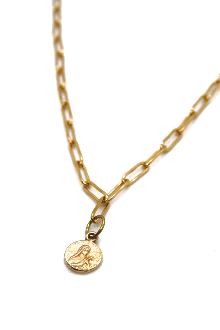 Mini French Religious Charm on Gold Chain -French Medals Collection- N6-017