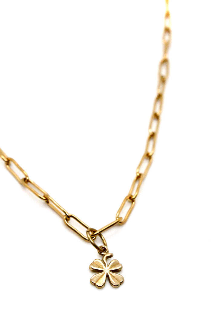 Tiny Lucky Shamrock Charm on Delicate Chain Necklace -French Medals Collection- N6-019