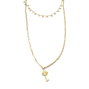 Two Strand Stone and Key 24K Gold Plate Necklace -French Flair Collection- N2-2220