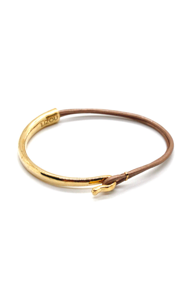 Satin Leather + 24K Gold Plate Bangle Bracelet