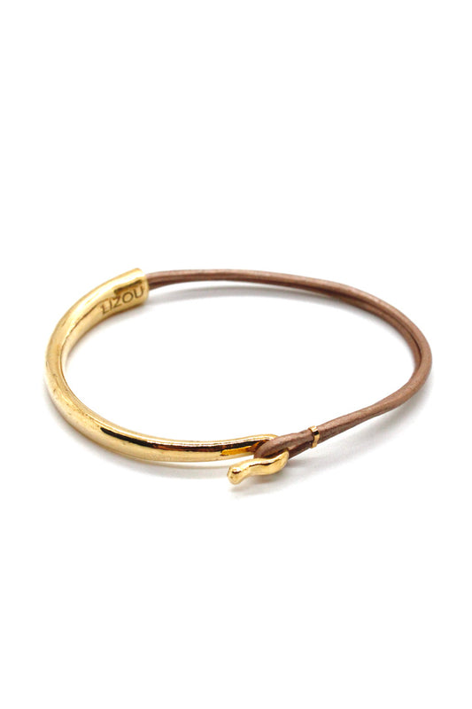 Satin Leather + 24K Gold Plate Bangle Bracelet