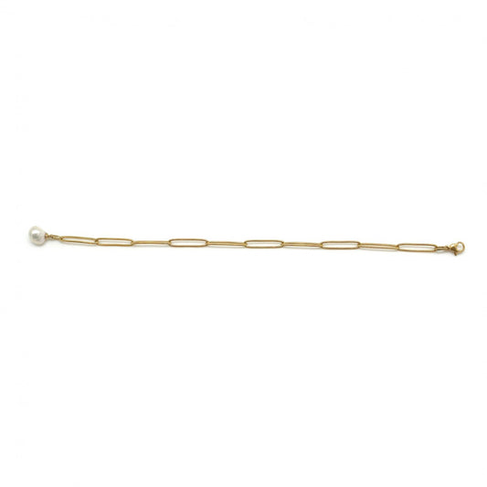Gold Link Bracelet with Pearl - French Flair Collection - B1-2000
