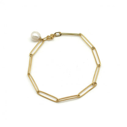 Gold Link Bracelet with Pearl - French Flair Collection - B1-2000
