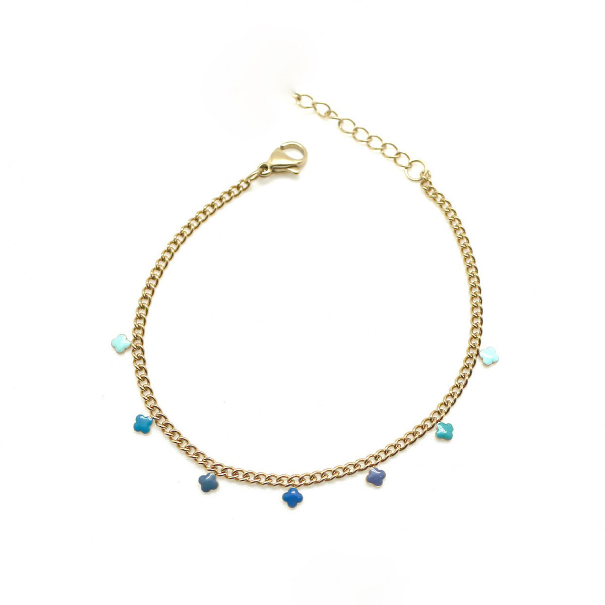 Mini Clover Blue Enamel Charms on Gold Plate Bracelet - French Flair Collection - B1-2011