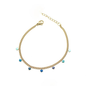 Mini Clover Blue Enamel Charms on Gold Plate Bracelet - French Flair Collection - B1-2011