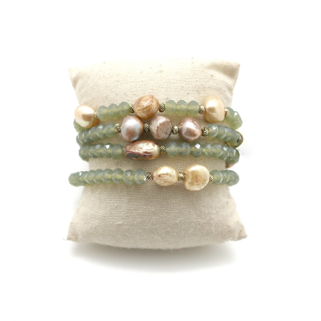 Crystal and Freshwater Pearl Stretch Stack Bracelet - French Flair Collection - B1-2012