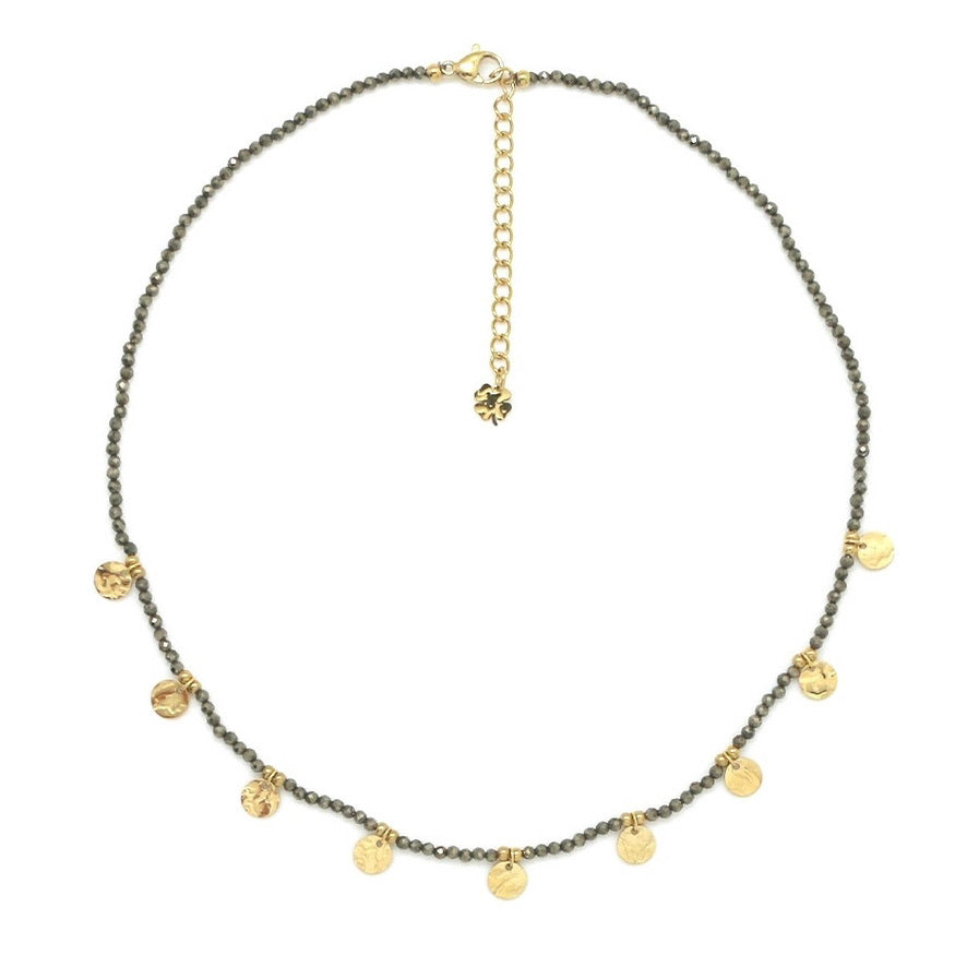 Nine Gold Charm Pyrite Short Necklace -French Flair Collection- N2-2189