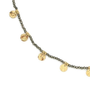 Nine Gold Charm Pyrite Short Necklace -French Flair Collection- N2-2189