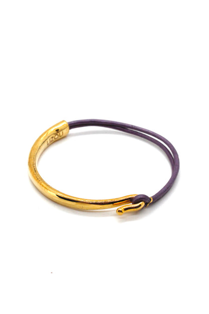 Lilac Leather + 24K Gold Plate Bangle Bracelet